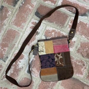 Coach Patchwork Mini Crossbody Bag Multicolor Leather Suede Authentic